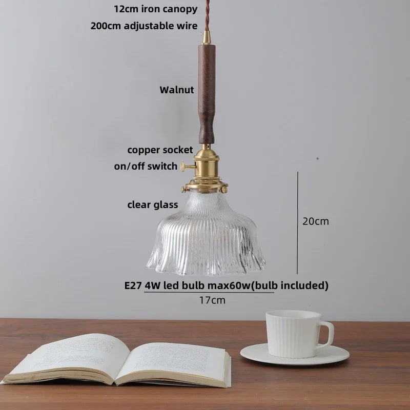Afralia White Ceramic LED Pendant Light with Walnut Wood Accent - Modern Nordic Design