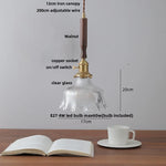 Afralia White Ceramic LED Pendant Light with Walnut Wood Accent - Modern Nordic Design