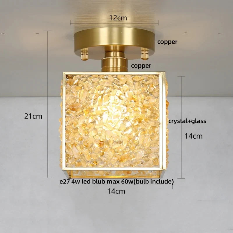 Crystal Glass LED Ceiling Light Copper Canopy Nordic Modern Design