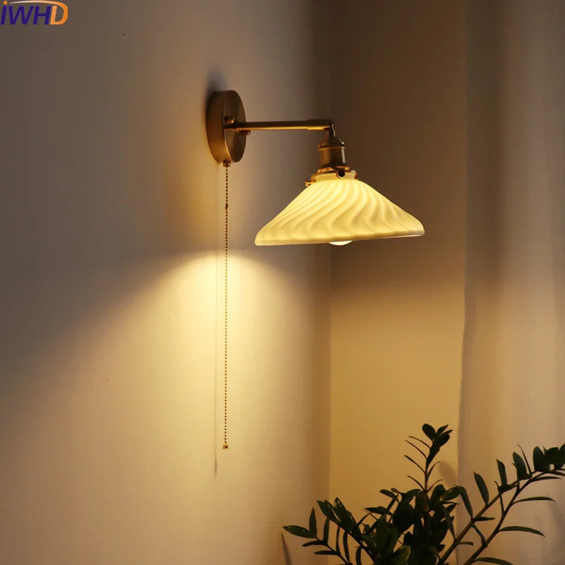 Ceramic Copper LED Wall Lamp for Bedroom Bedside Mirror Light