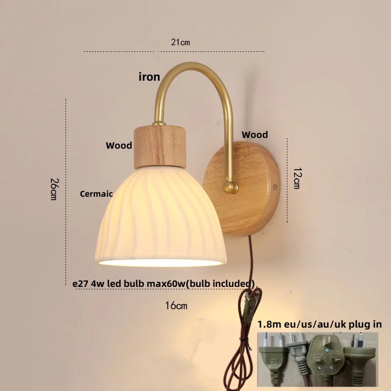 Wood Canopy LED Wall Light with Pull Chain Switch for Bar, Bedroom & Restaurant