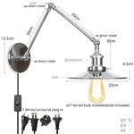 Vintage Industrial Long Arm Adjustable LED Wall Sconce Pull Chain Switch Bedside Lamp