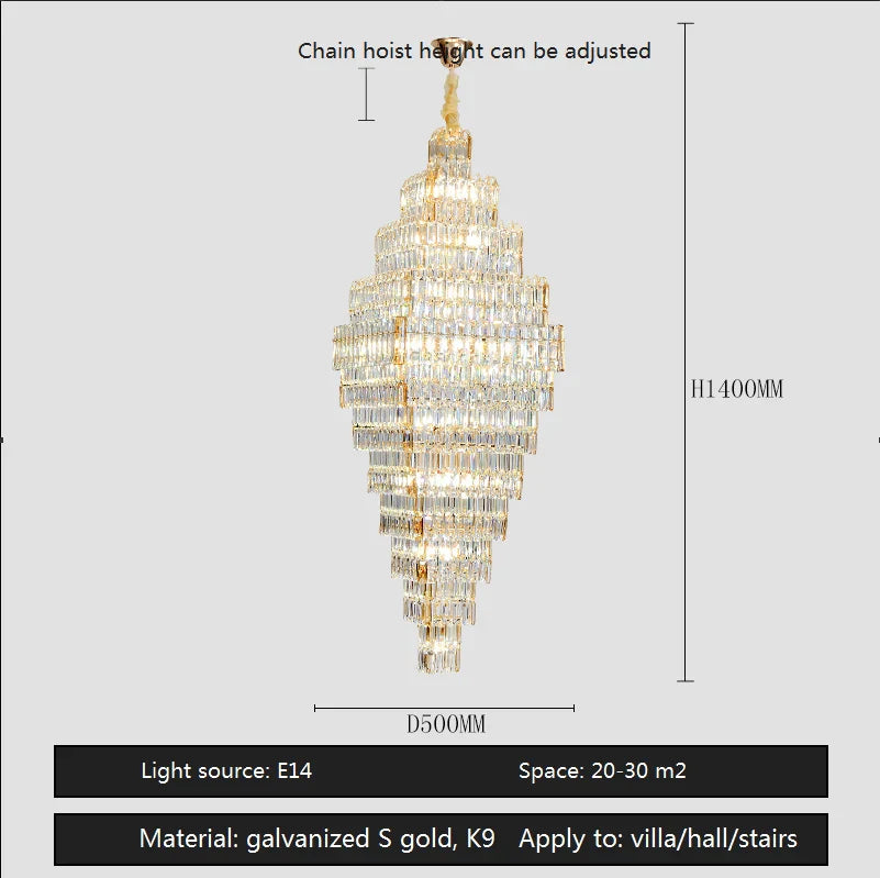 AFRALIA Crystal Large Chandelier for Villa Duplex Loft Stairs Living Room Hall.