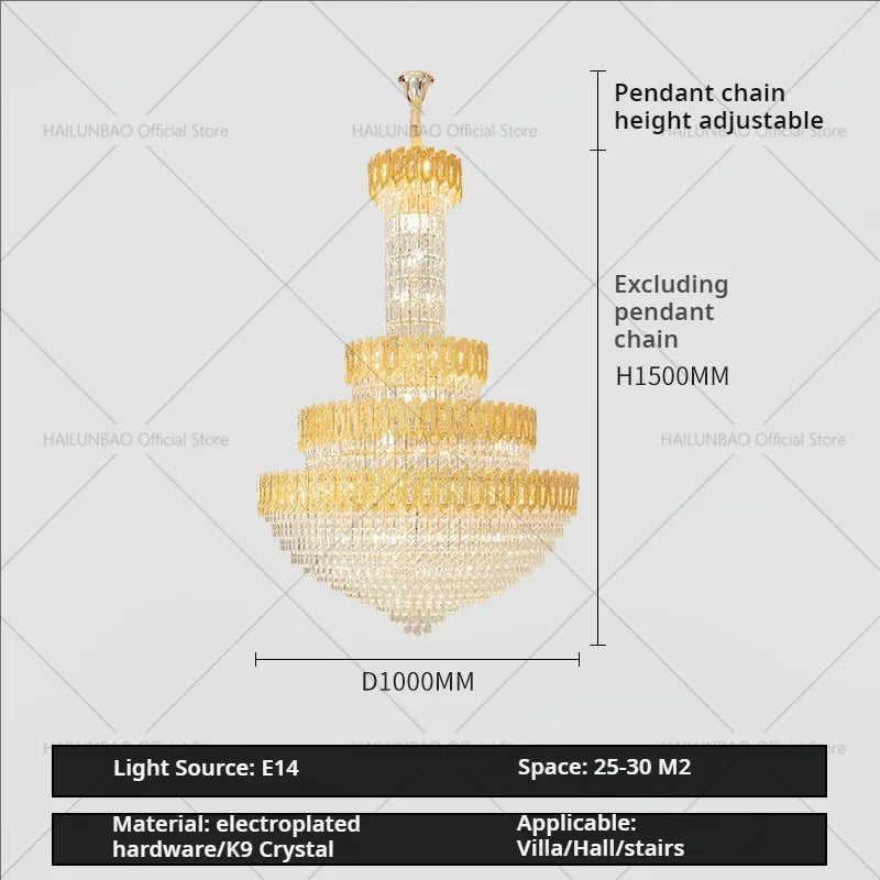 Postmodern Crystal Chandelier for Luxury Living Room and Hotel Lobby