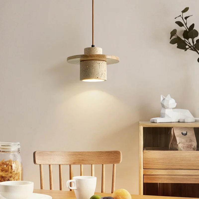 LED Pendant Lamp Yellow Travertine Wood Nordic Minimalism Hanging Light