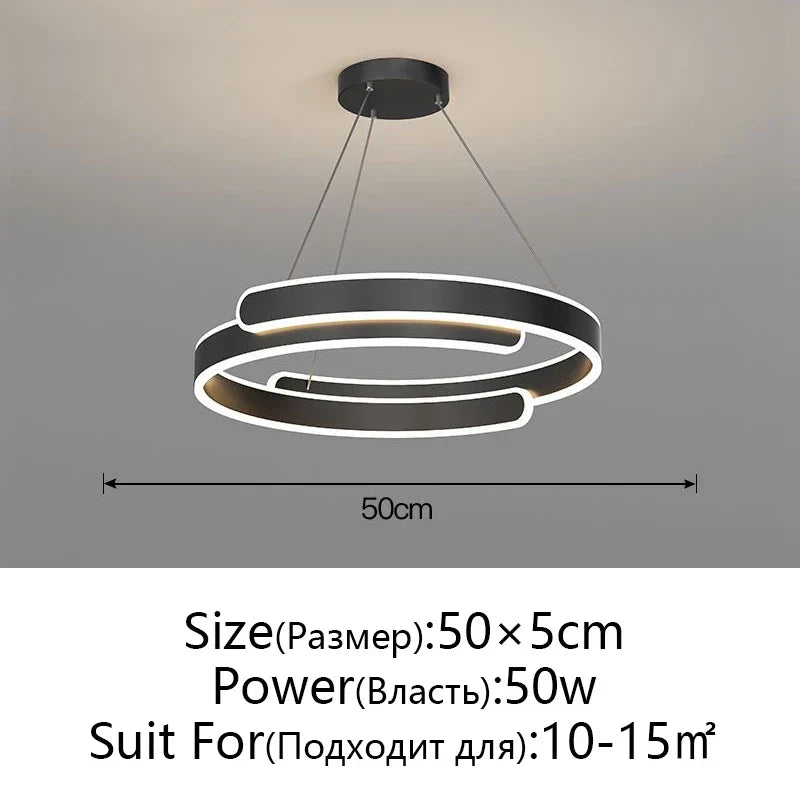 Black White LED Ring Chandelier Pendant Lights for Home Indoor Decor
