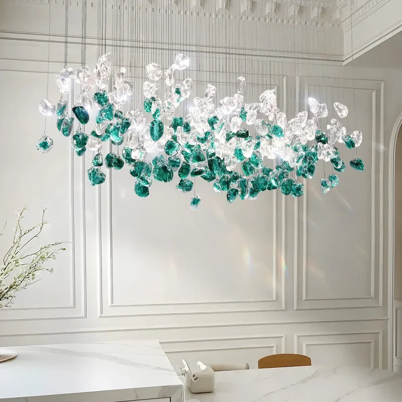 Glass Stone Chandeliers: Modern Luxury LED Pendant Lights for Dining Room Art Decor
