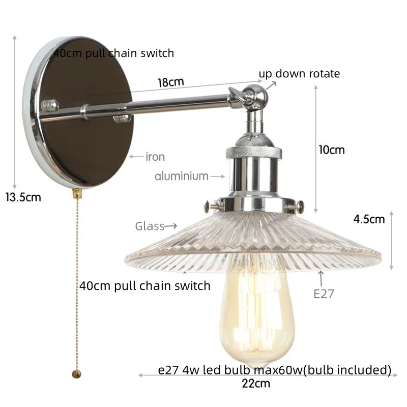 Industrial Loft LED Wall Lights for Bedroom, Plug In Stairs Lamp