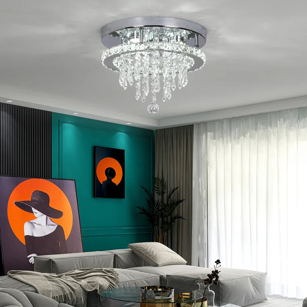 Diamond Crystal LED Ceiling Chandelier Pendant Light for Elegant Living Spaces