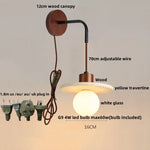Wood Canopy LED Wall Sconce Yellow Travertine Stone Pull Chain Switch