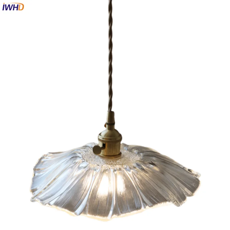 Clear Glass Nordic LED Pendant Light Fixture with Brass Knob Switch