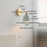Ceramic Copper LED Wall Sconce Pull Chain Switch Reading Room Bedside Lamp