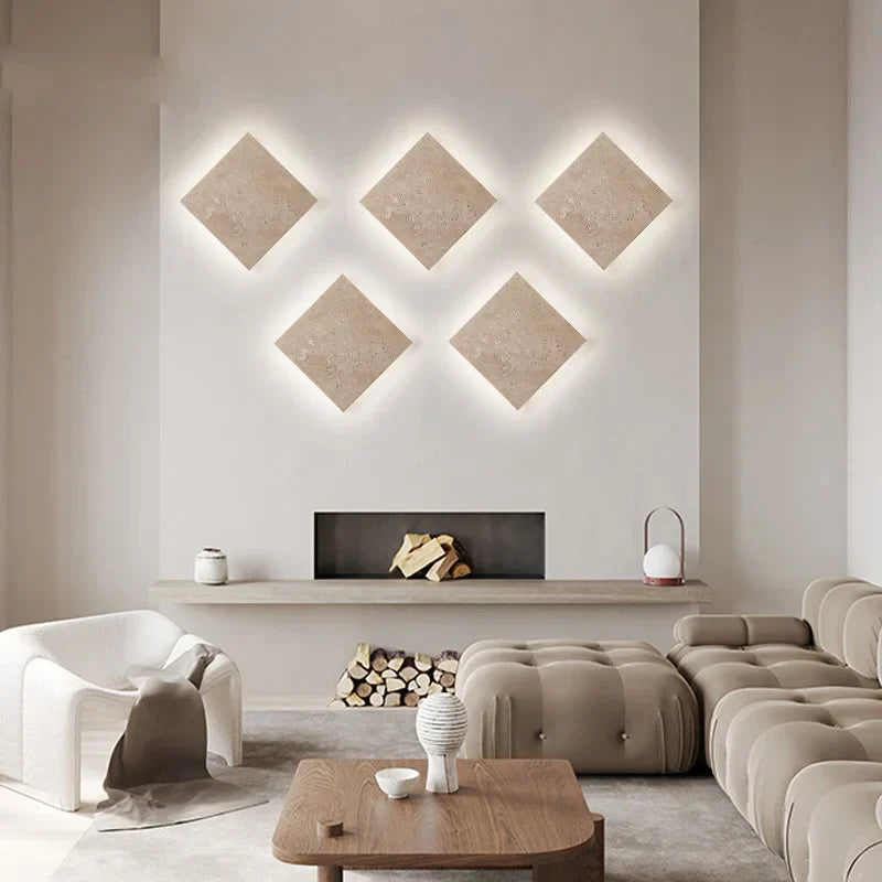 LED Wall Lamp Sconce Yellow Travertine Square Stair Light Waterproof Fixture