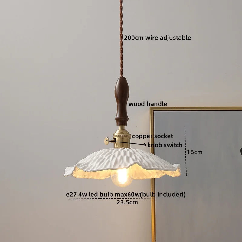 Wood Copper LED Pendant Light - Nordic Hanging Lamp for Bedroom Dining Hallway