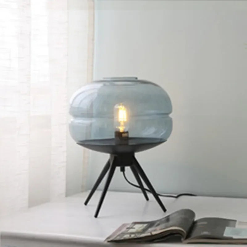 Glass & Metal Nordic Sofa Desk Lamp for Postmodern Bedroom & Living Room