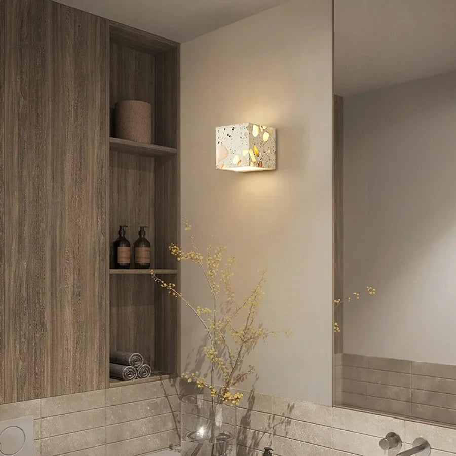 LED Wall Light Fixture Bedroom Balcony Hallway Waterproof Square Terrazzo Bedside Lamp