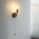 Walnut Wood LED Wall Light with Pull Chain Switch & Clear Glass Sconce