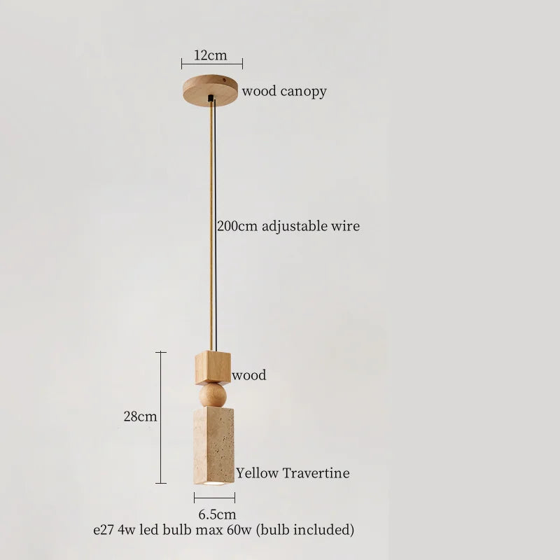 Yellow Travertine Stone LED Pendant Lamp - Vintage Hanging Lighting
