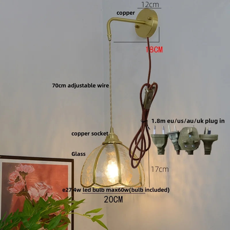 Glass Brass LED Wall Sconce Vintage Vanity Light Wandlamp