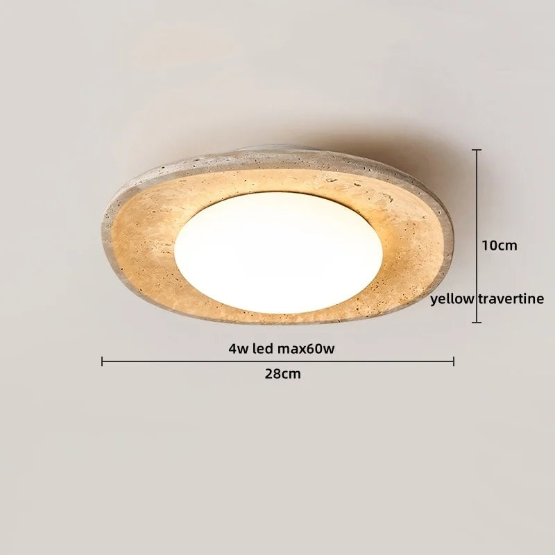 Yellow Travertine LED Ceiling Lamp Wood Canopy Nordic Modern Light Fixture