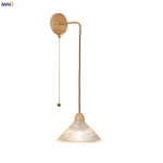 Clear Glass LED Wall Lights with Wood Pull Chain Switch, Modern Art Bedside Lamp
