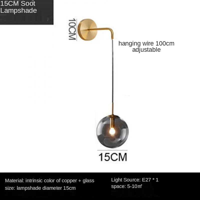 Nordic Brass Glass Wall Sconce: Elegant Living Room Bedside Lighting