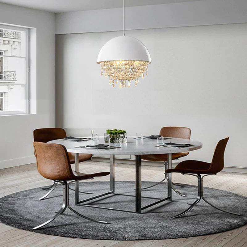 Modern Black White Hemisphere Hanging Chandelier Pendant Light for Living Dining Room