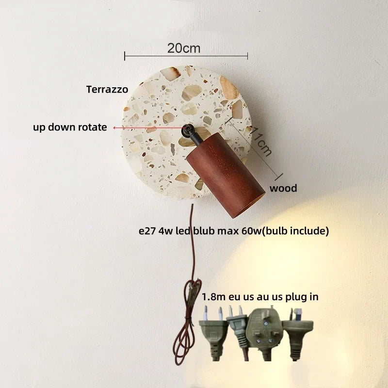 Terrazzo Stone Glass LED Wall Light Fixture with Pull Chain Switch