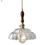 Walnut LED Glass Flower Pendant Light Fixture Adjusts Wire Modern Dining Bathroom