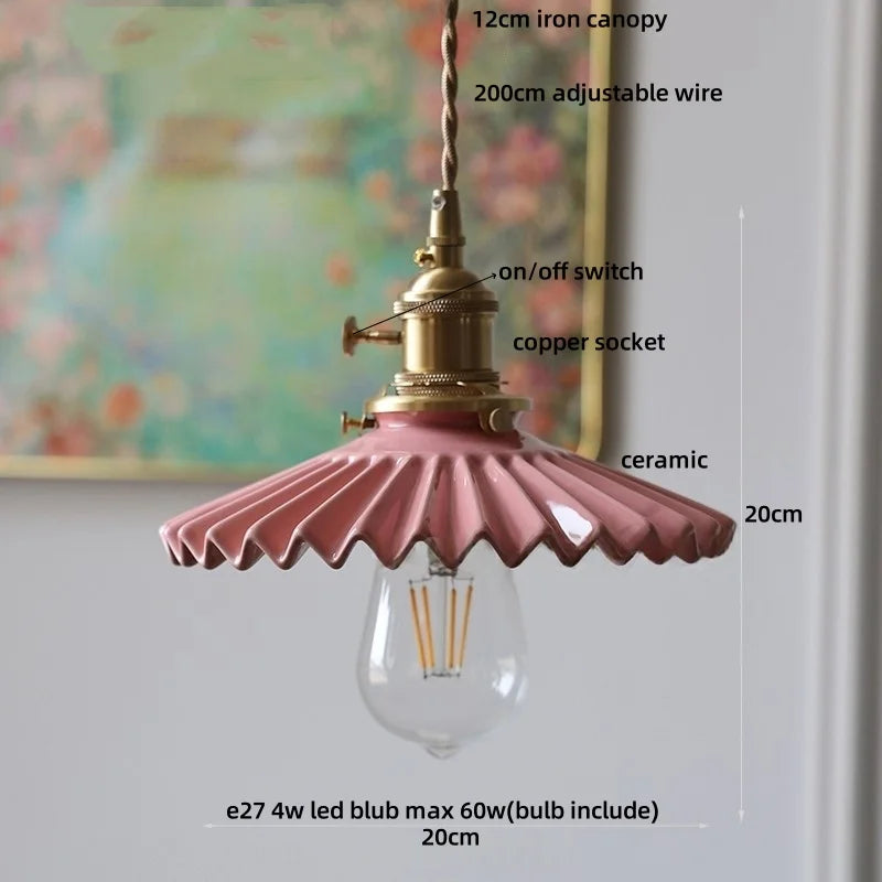 Afralia™ Nordic LED Pendant Light Walnut Wood Green Ceramic Hanging Lamp