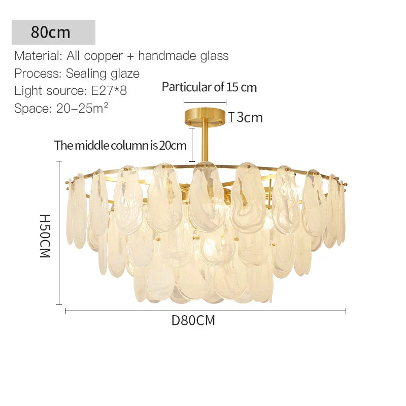 Luxury Copper Chandelier Light Glass Crystal Brass Master Bedroom French Living Room