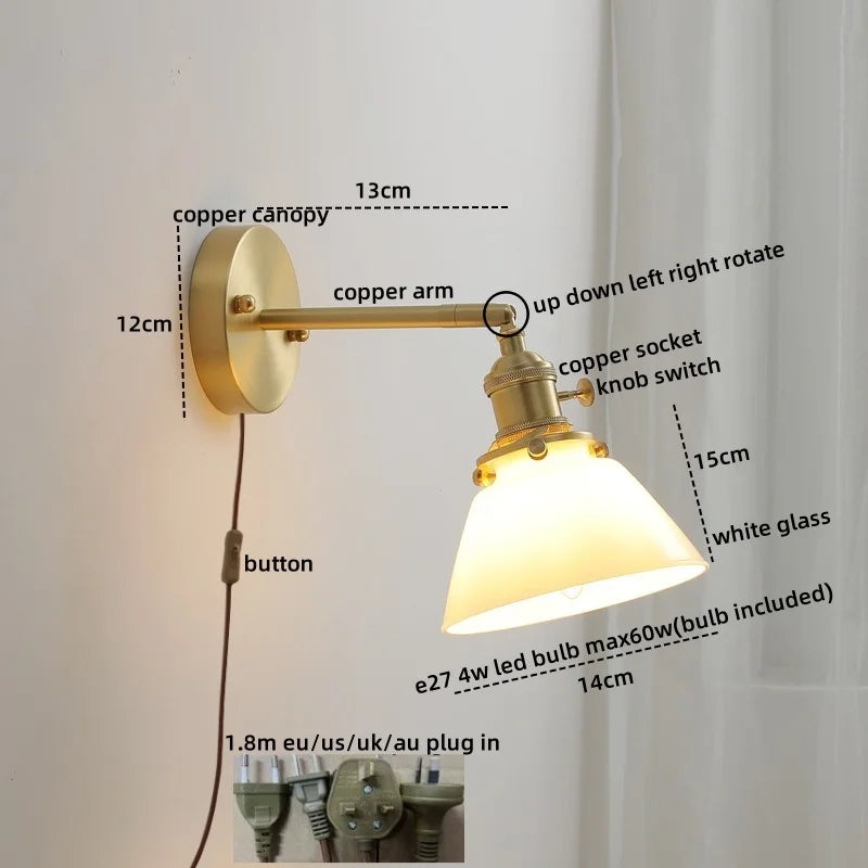 Ceramic LED Wall Light with Pull Chain Switch for Bedroom Bathroom Living Room