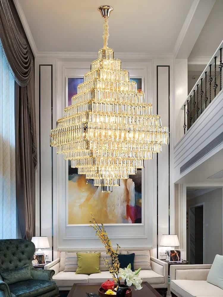 Square Pyramid Crystal Chandelier for Living Room & Hotel Lobby