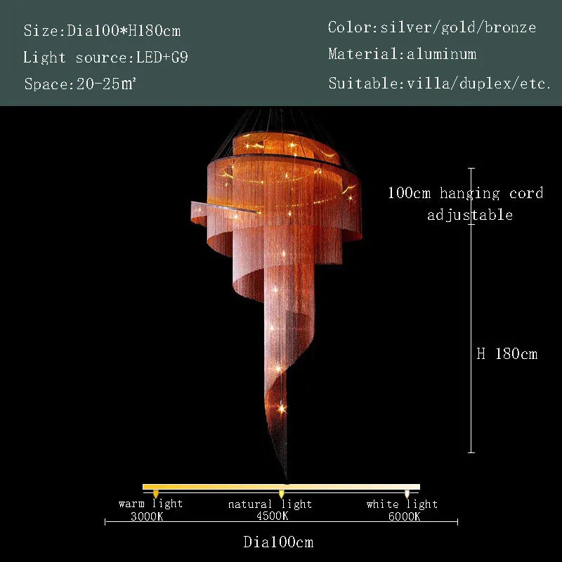 Gold Tassel LED Chandelier for High Ceilings - Elegant Home Decor Lighting