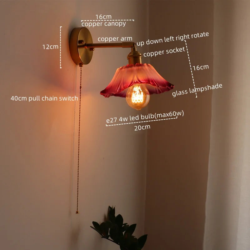 Japanese Style LED Glass Copper Wall Lamp Sconce for Restaurant, Bar, Bedroom, Bathroom