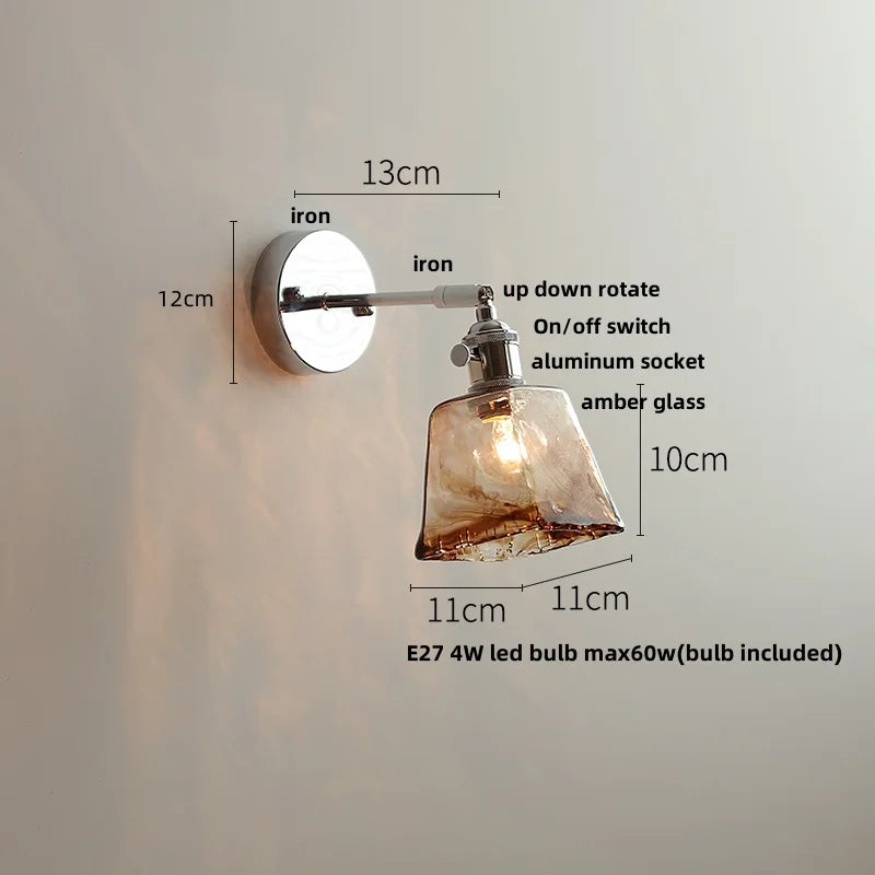 Afralia™ Iron Rotate LED Wall Light Modern Pull Chain Switch Clear Glass Wandlamp