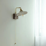 Nordic LED Walnut Wood Wall Lamp with Rotating Ceramic Copper Pull Chain Switch