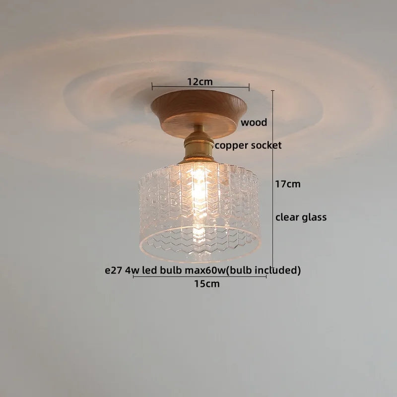 Wood Glass LED Ceiling Lamp Modern Plafondlamp for Home Restaurant Living Room