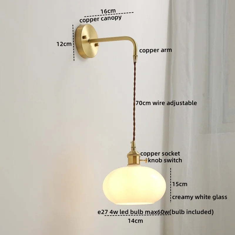 Ceramic Copper LED Wall Lamp with Pull Chain Switch for Modern Style Interiors
