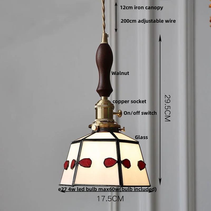 Walnut Wood Glass Pendant Lights LED Vintage Loft Kitchen Living Room Lighting