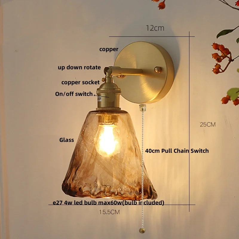 Afralia™ Vintage LED Wall Light Up Down Rotate Pull Chain Switch Bedside Lamp