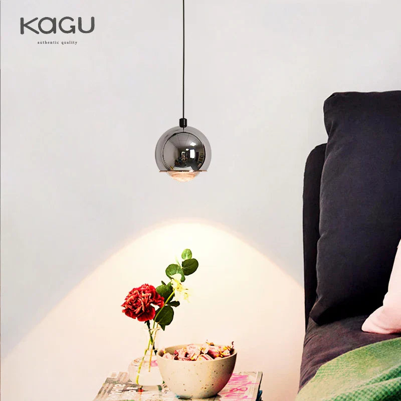 Gold Metal Luster Pendant for Bedside & Kitchen Island - Minimalist LED Hanging Light