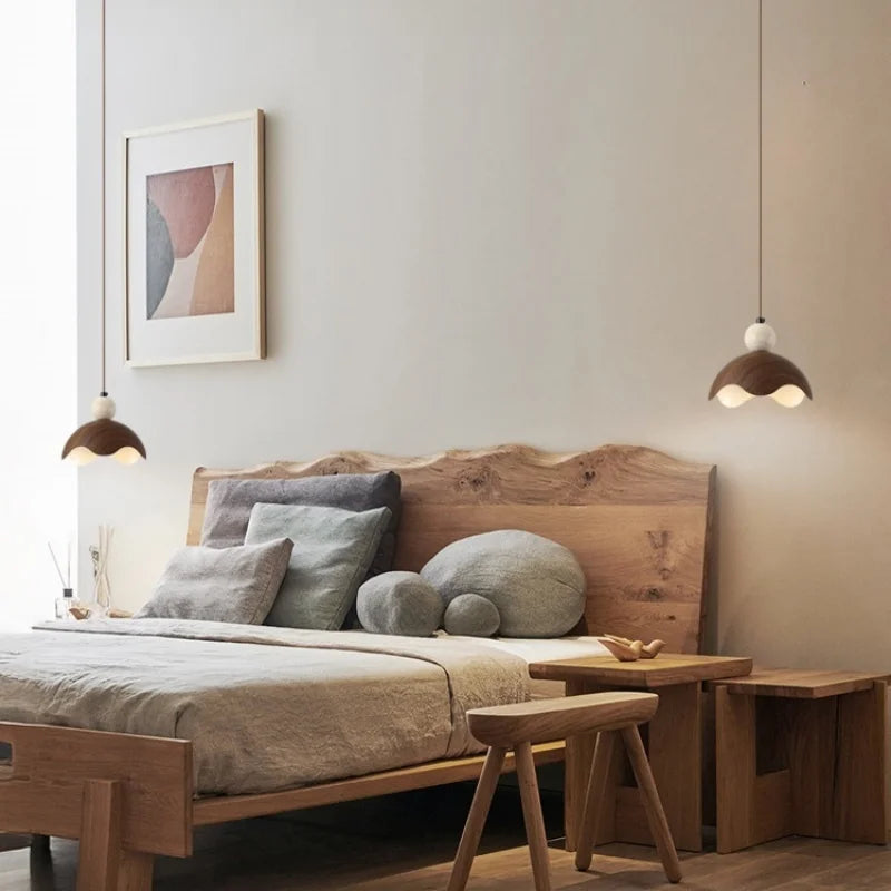 Iron Yellow Travertine LED Pendant Light for Bedside Dining Living Room