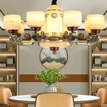 Natural Jade Copper Chandelier Modern Duplex Building Zhongshan Lamps
