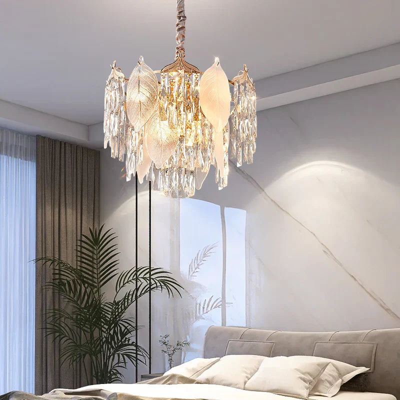 Crystal Leaves Chandelier: Elegant Postmodern Lighting for Living Room, Dining Room, Bedroom