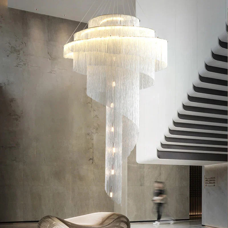 Revolving Tassel Chandelier for Duplex Living Room and Hotel Lobby