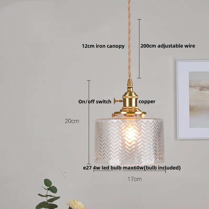 Afralia™ Stripe Glass LED Pendant Light Fixture, Japan Style, Coffee Bar, Hallway Decor