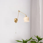 Afralia™ Cream Resin LED Wall Lights with Pull Chain Switch - Vintage Copper Bedside Lamp
