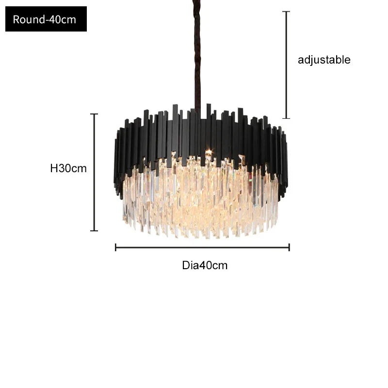 Oval LED Crystal Chandelier: Modern Black Pendant Light for Living Room, Bedroom, Dining Room