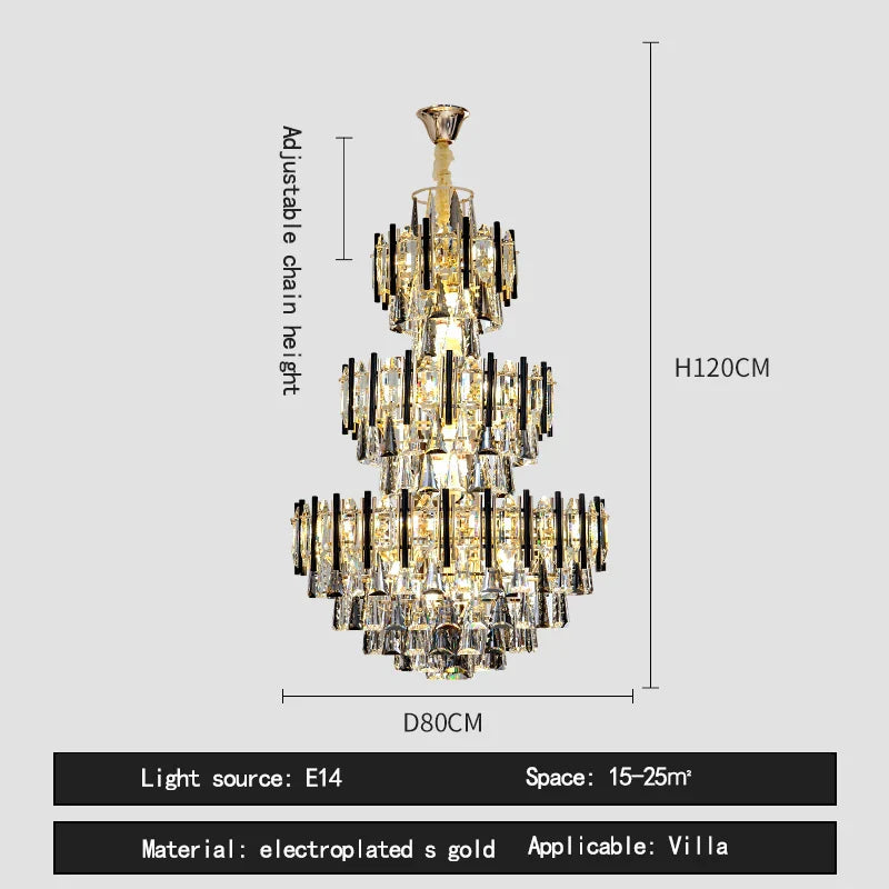 Crystal Loft Chandelier: Modern Luxury Pendant Light for Living Room or Hotel Lobby